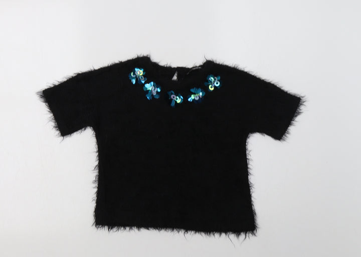 George Girls Black Crew Neck  Polyester Pullover Jumper Size 6-7 Years  Button