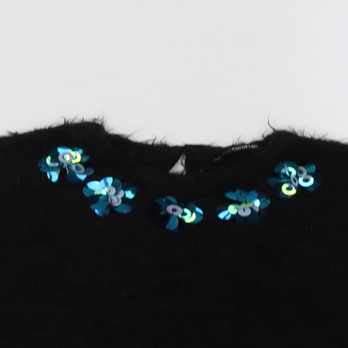 George Girls Black Crew Neck  Polyester Pullover Jumper Size 6-7 Years  Button