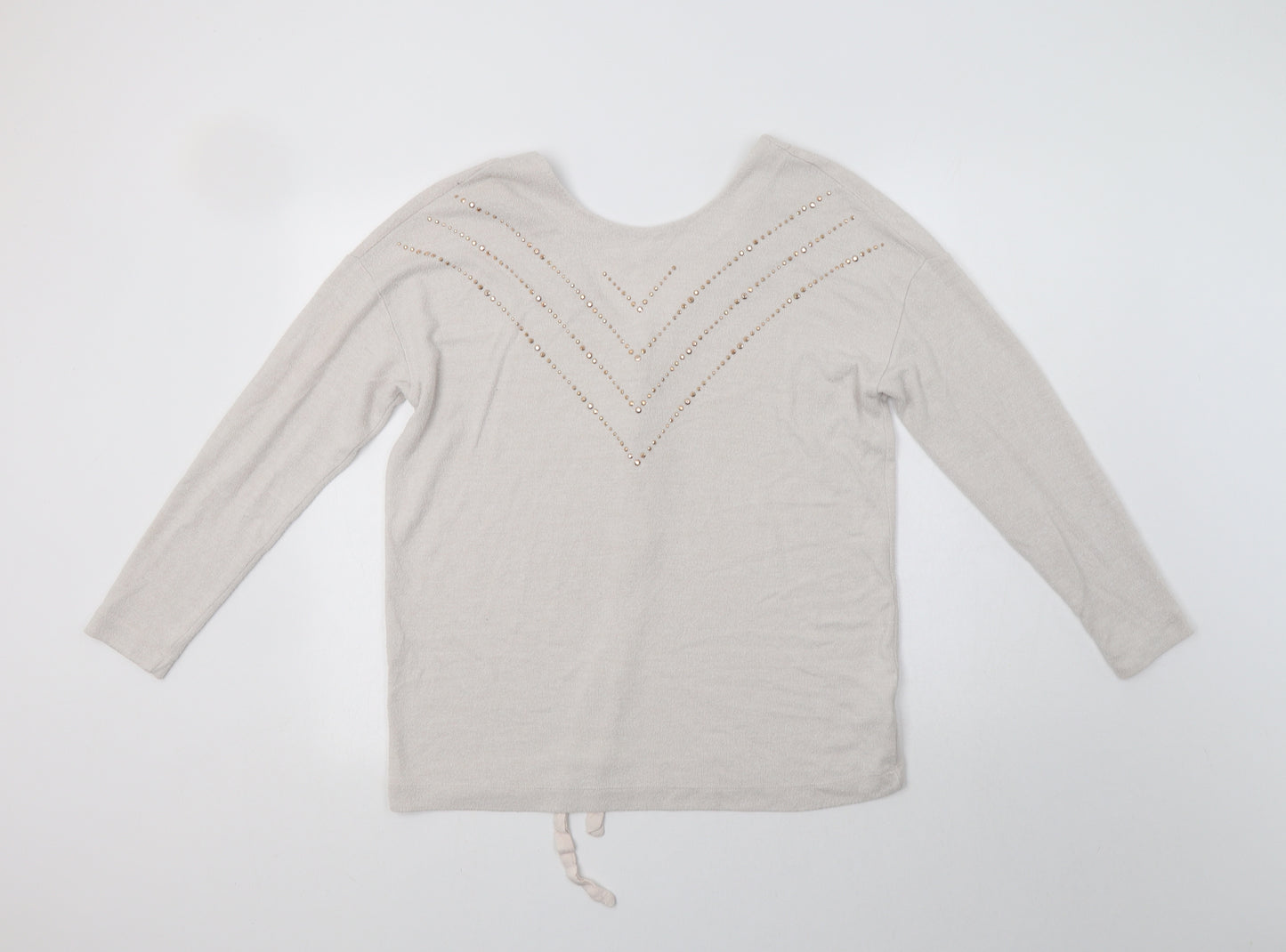 NEXT Womens Beige V-Neck  Viscose Pullover Jumper Size 8