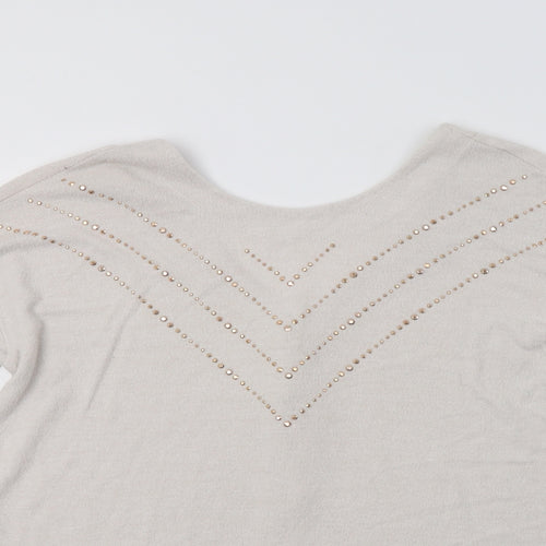 NEXT Womens Beige V-Neck  Viscose Pullover Jumper Size 8