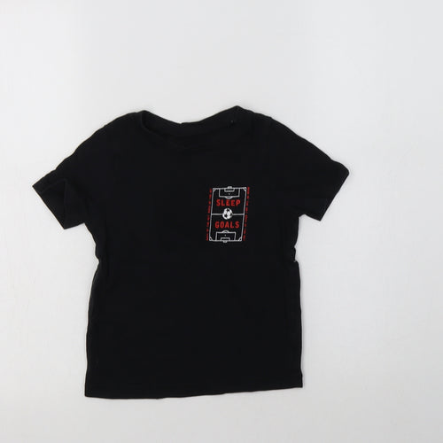 George Boys Black  Cotton Basic T-Shirt Size 3-4 Years Crew Neck  - Football