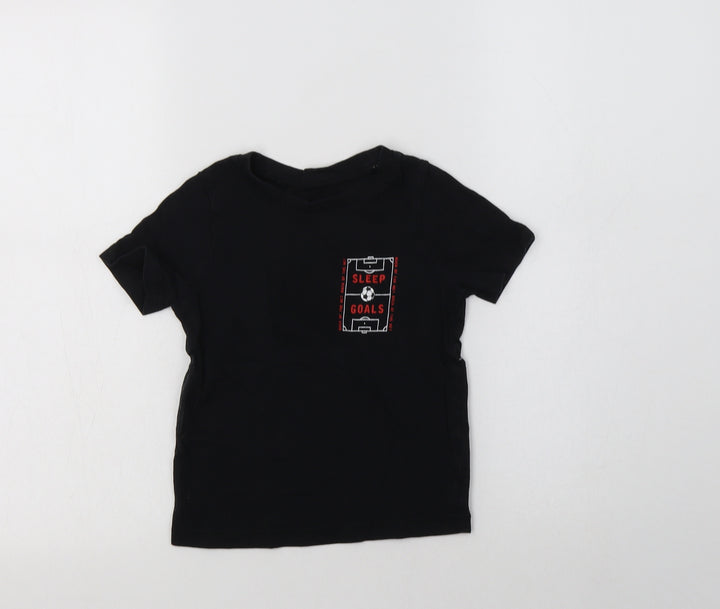 George Boys Black  Cotton Basic T-Shirt Size 3-4 Years Crew Neck  - Football