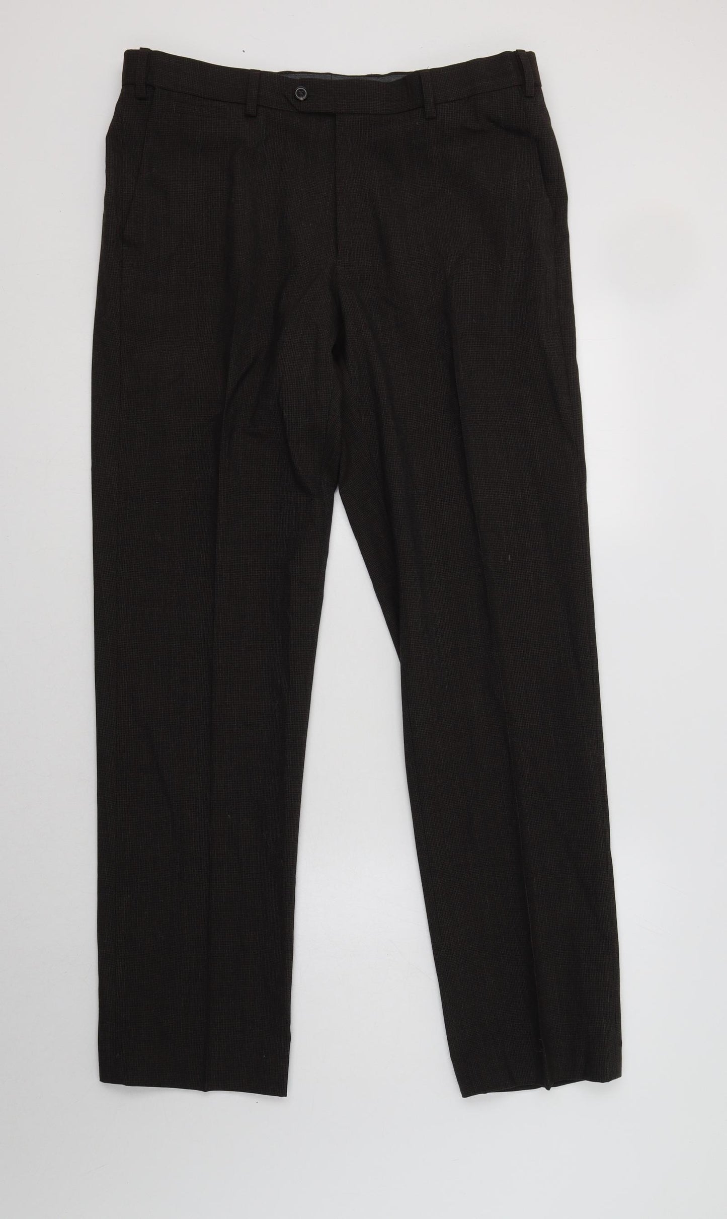 M&S Mens Brown  Polyacrylate Fibre Dress Pants Trousers Size 34 L33 in Regular Button