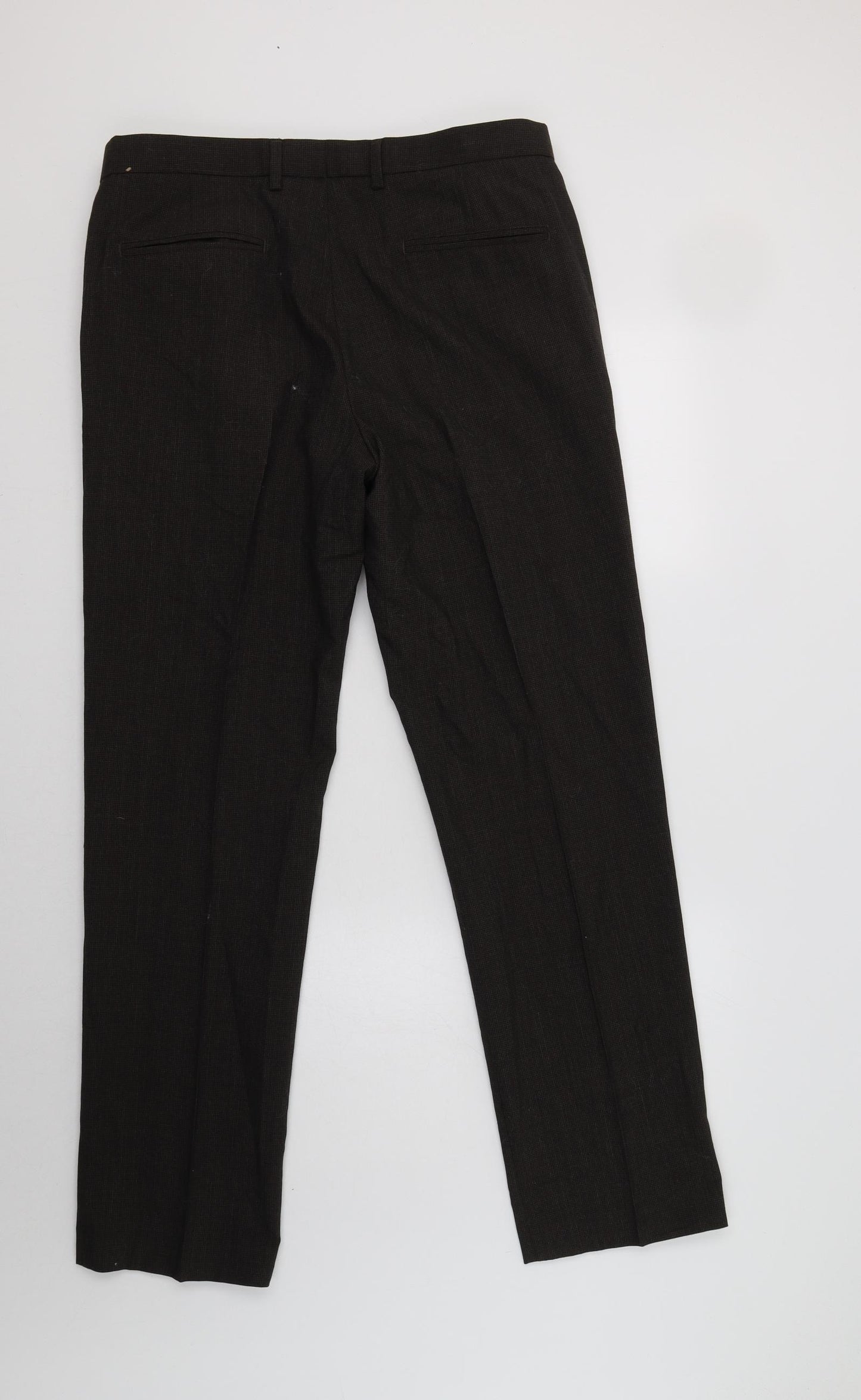 M&S Mens Brown  Polyacrylate Fibre Dress Pants Trousers Size 34 L33 in Regular Button