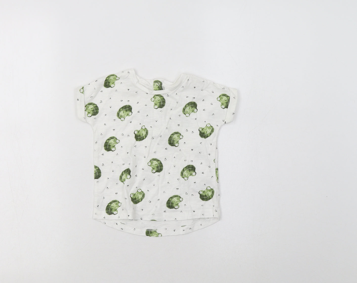 NEXT Baby White Geometric Cotton Basic T-Shirt Size 6-9 Months Crew Neck Snap - Frog Print