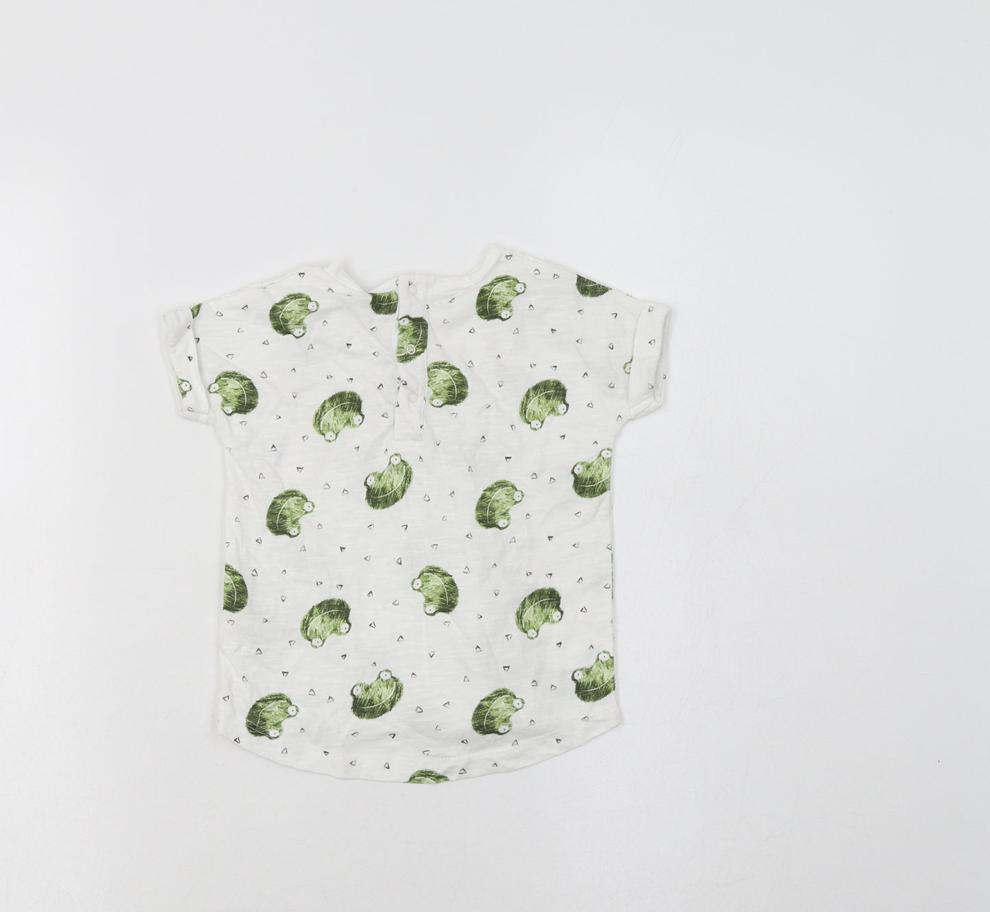 NEXT Baby White Geometric Cotton Basic T-Shirt Size 6-9 Months Crew Neck Snap - Frog Print
