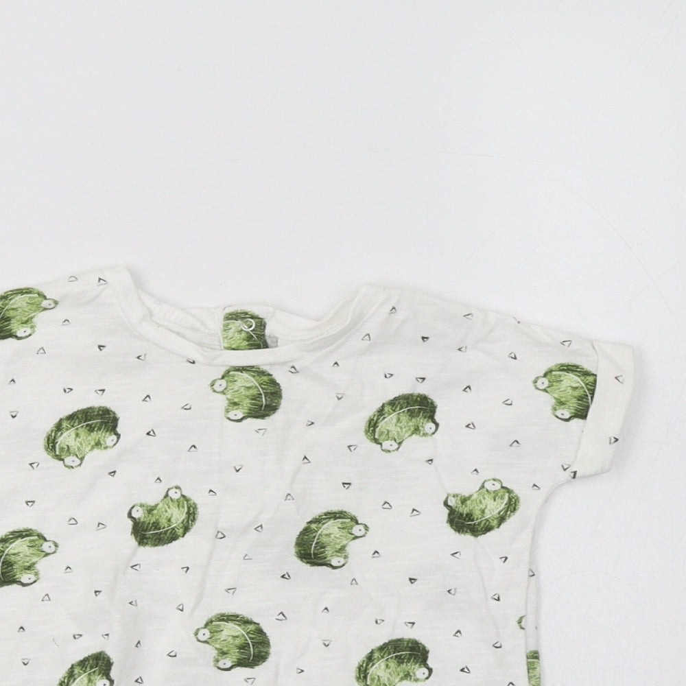 NEXT Baby White Geometric Cotton Basic T-Shirt Size 6-9 Months Crew Neck Snap - Frog Print