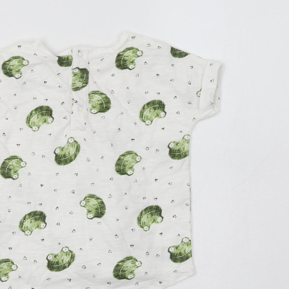 NEXT Baby White Geometric Cotton Basic T-Shirt Size 6-9 Months Crew Neck Snap - Frog Print