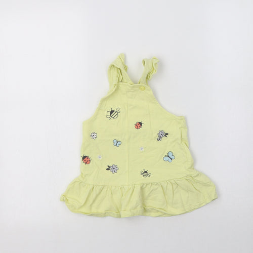 Nutmeg Baby Yellow  Cotton Pinafore/Dungaree Dress  Size 9-12 Months  Square Neck Button