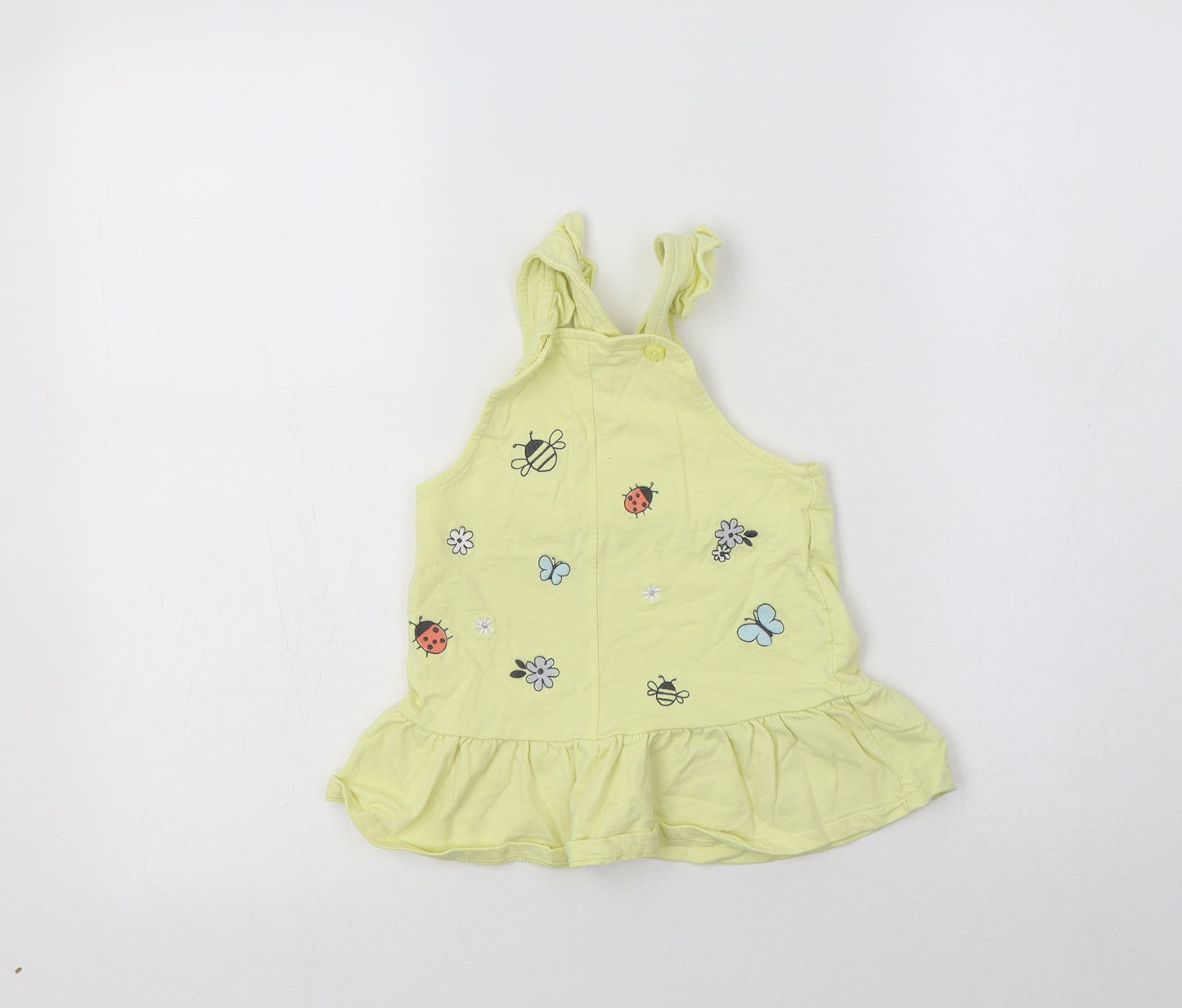 Nutmeg Baby Yellow  Cotton Pinafore/Dungaree Dress  Size 9-12 Months  Square Neck Button