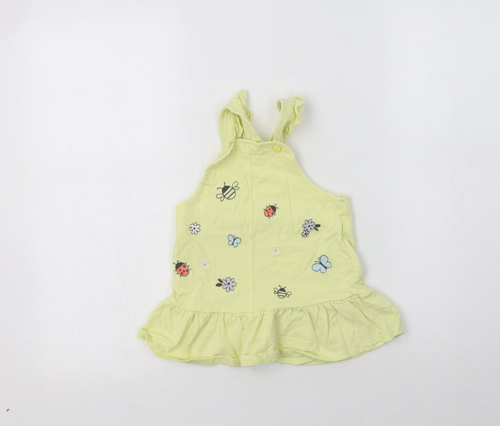 Nutmeg Baby Yellow  Cotton Pinafore/Dungaree Dress  Size 9-12 Months  Square Neck Button