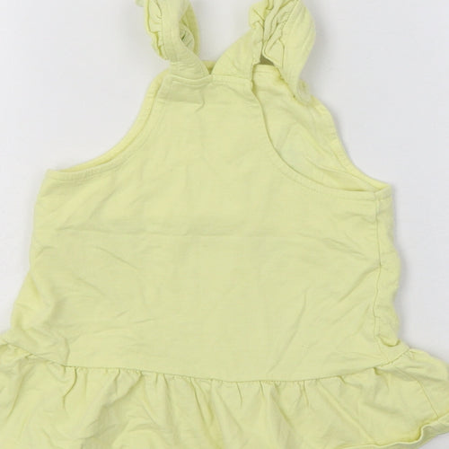 Nutmeg Baby Yellow  Cotton Pinafore/Dungaree Dress  Size 9-12 Months  Square Neck Button