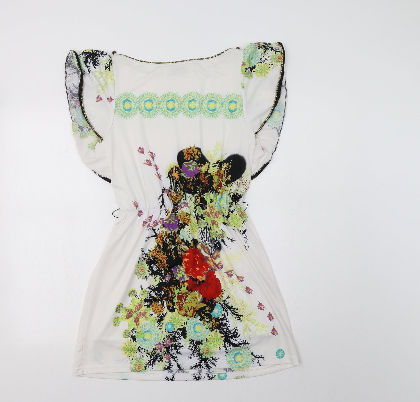Jasmine Womens White Floral Polyester Fit & Flare  Size S  Boat Neck