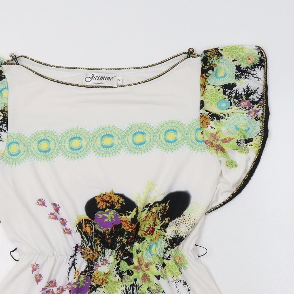 Jasmine Womens White Floral Polyester Fit & Flare  Size S  Boat Neck