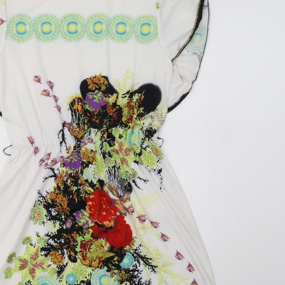 Jasmine Womens White Floral Polyester Fit & Flare  Size S  Boat Neck