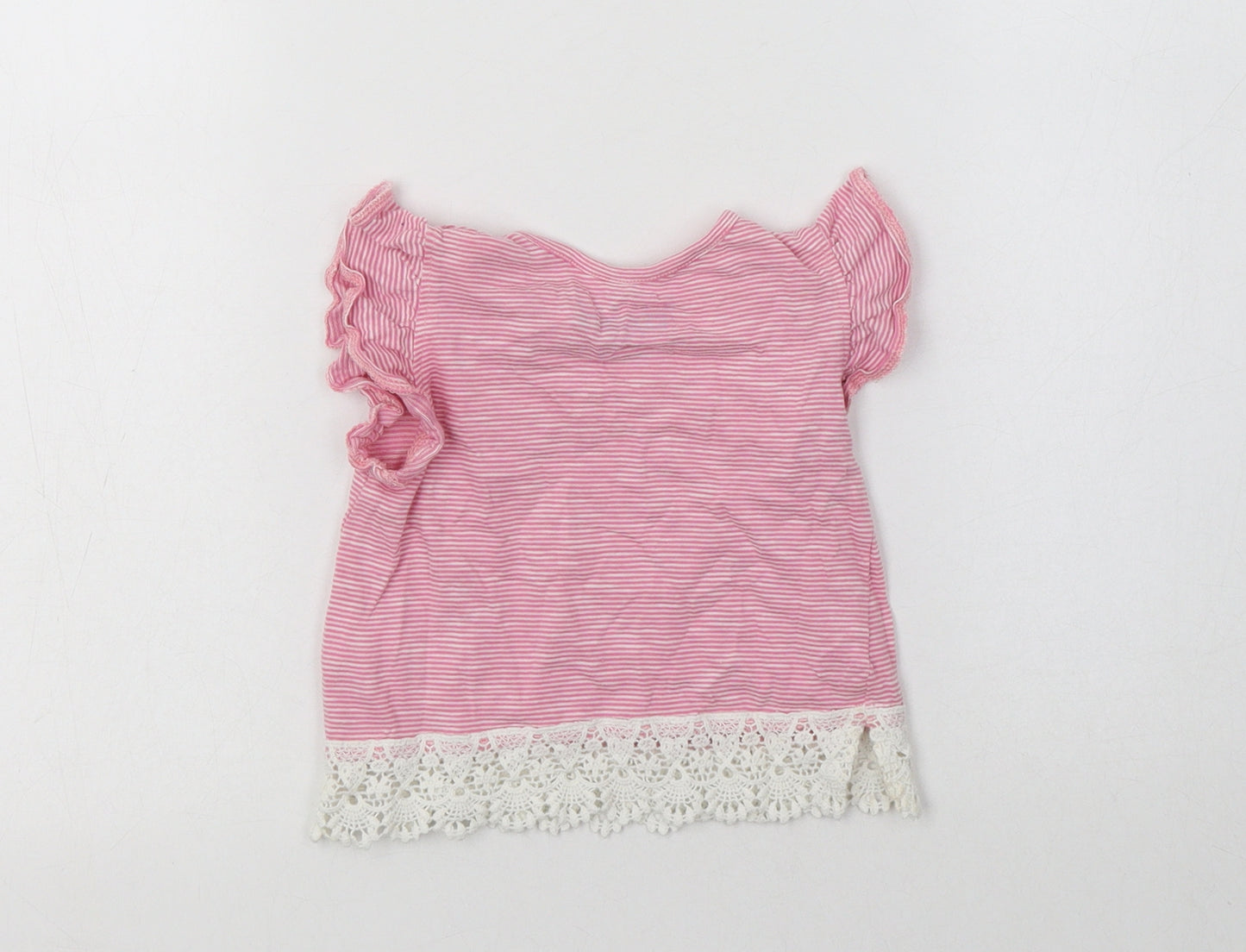 Primark Baby Pink Striped Cotton Basic Blouse Size 6-9 Months Crew Neck Snap