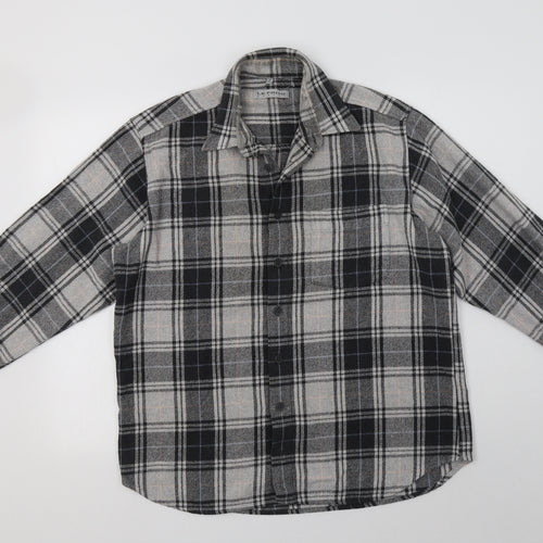 Le Frog Mens Grey Check   Button-Up Size M Collared Button