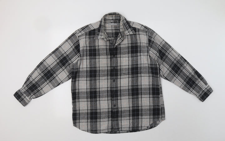 Le Frog Mens Grey Check   Button-Up Size M Collared Button