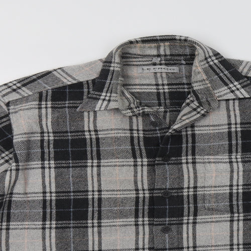 Le Frog Mens Grey Check   Button-Up Size M Collared Button
