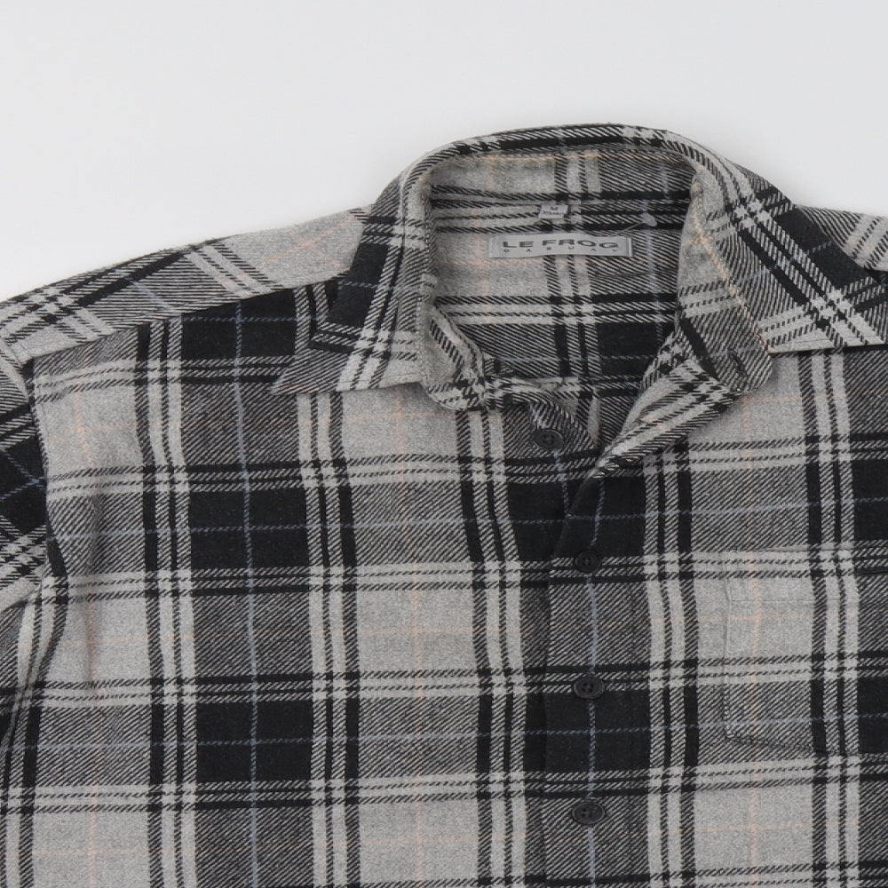 Le Frog Mens Grey Check   Button-Up Size M Collared Button