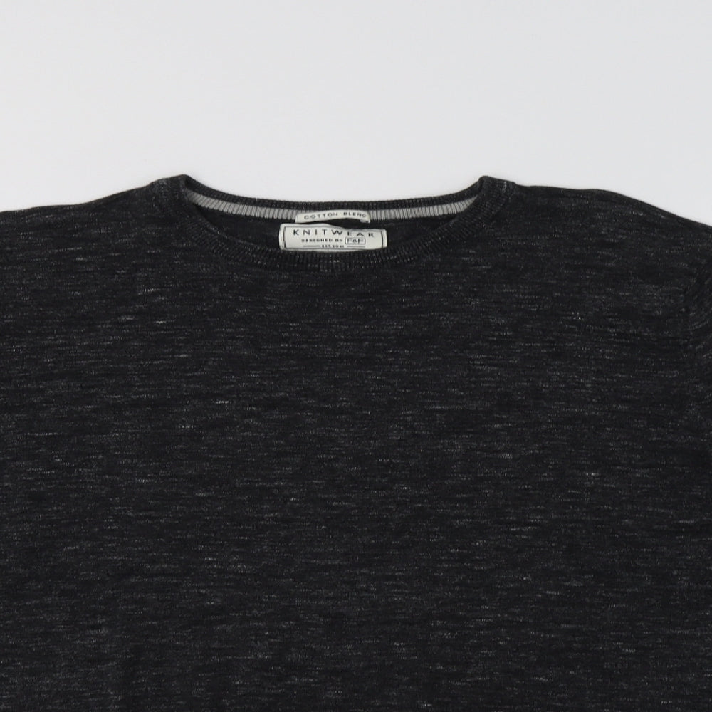 F&F Mens Grey Crew Neck  Cotton Pullover Jumper Size L