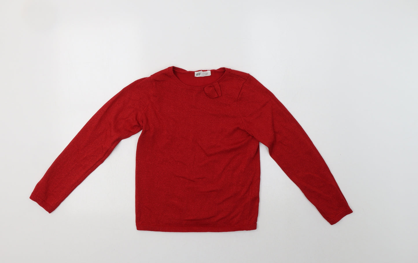 H&M Girls Red Crew Neck  Cotton Pullover Jumper Size 8-9 Years