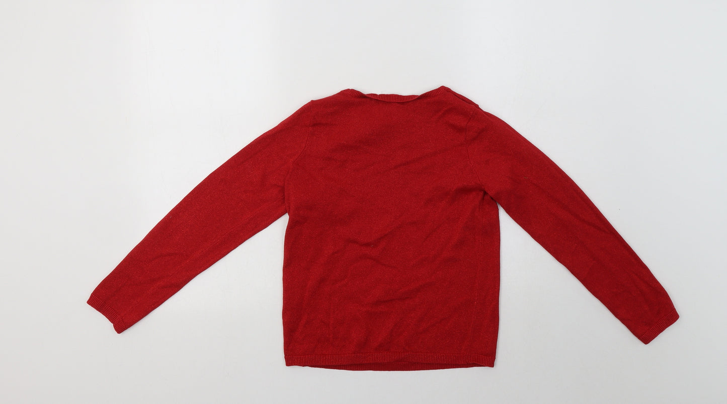 H&M Girls Red Crew Neck  Cotton Pullover Jumper Size 8-9 Years