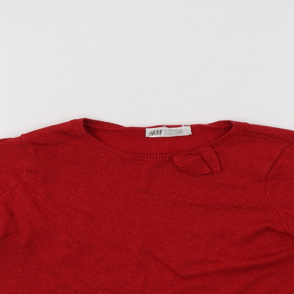 H&M Girls Red Crew Neck  Cotton Pullover Jumper Size 8-9 Years