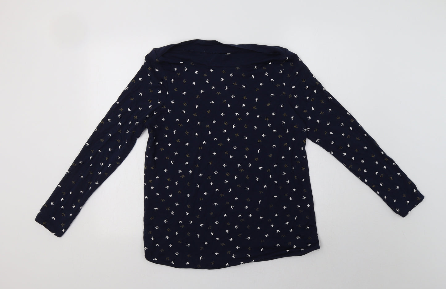 TU Womens Blue Geometric Cotton Basic Blouse Size 16 Boat Neck - Bird Pattern