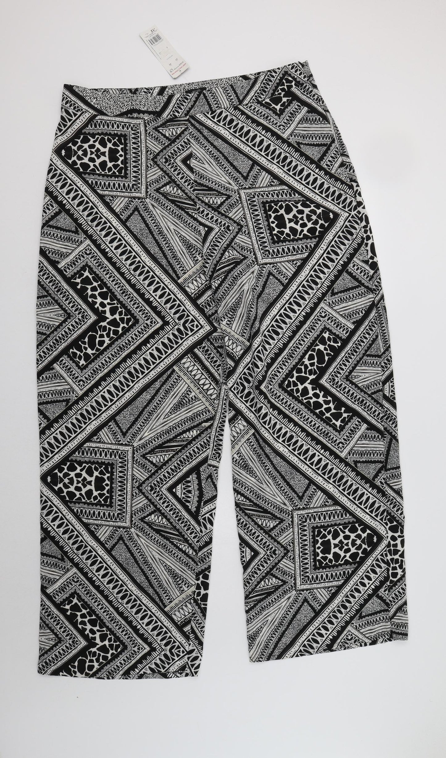 F&F Womens Black Geometric Polyester Trousers  Size 20 L32 in Regular Zip