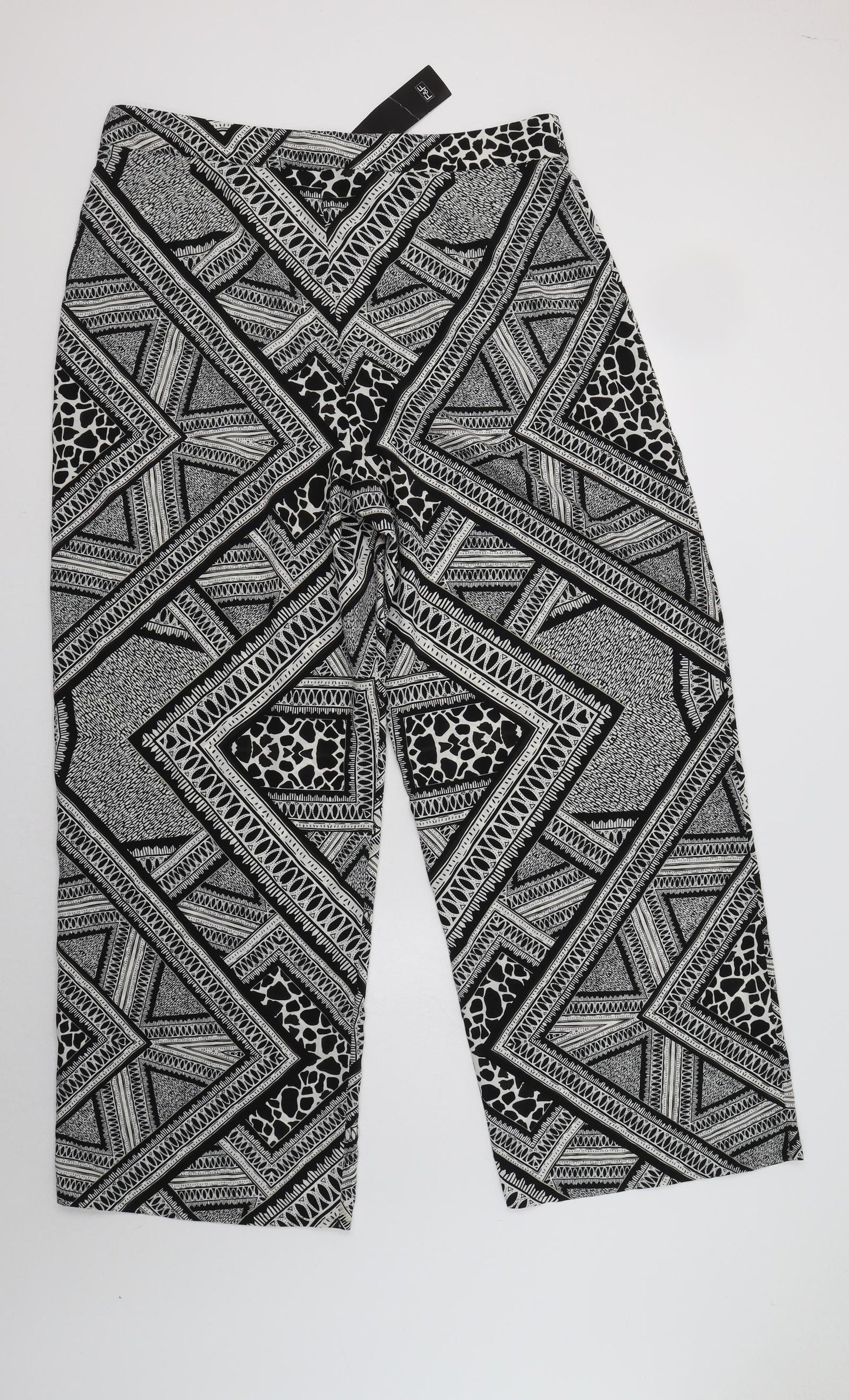 F&F Womens Black Geometric Polyester Trousers  Size 20 L32 in Regular Zip