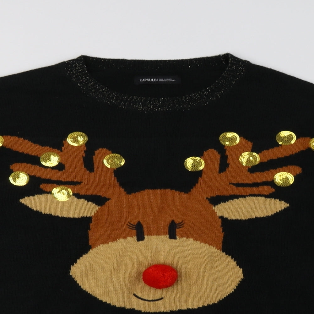 Capsule Womens Black Crew Neck  Acrylic Tunic Jumper Size 22   - Rudolph Christmas