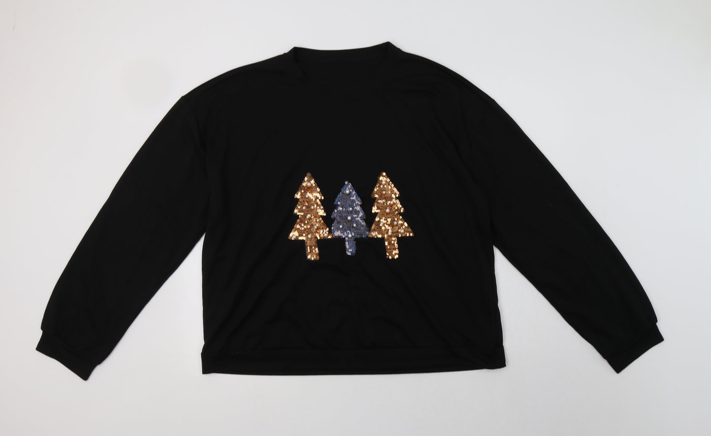 Preworn Womens Black  Polyester Pullover Sweatshirt Size XL   - Christmas Tree