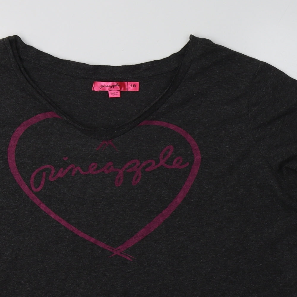 Pineapple Womens Grey  Polyester Basic T-Shirt Size 18 V-Neck