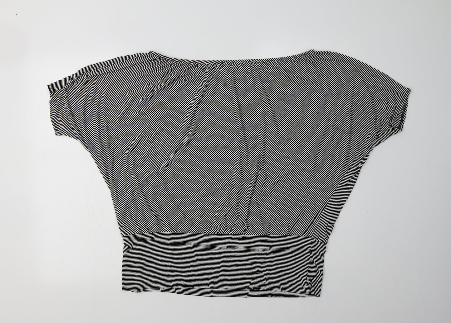 Debenhams Womens Black Striped Viscose Basic Blouse Size 18 Boat Neck