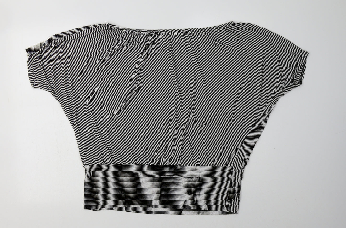 Debenhams Womens Black Striped Viscose Basic Blouse Size 18 Boat Neck