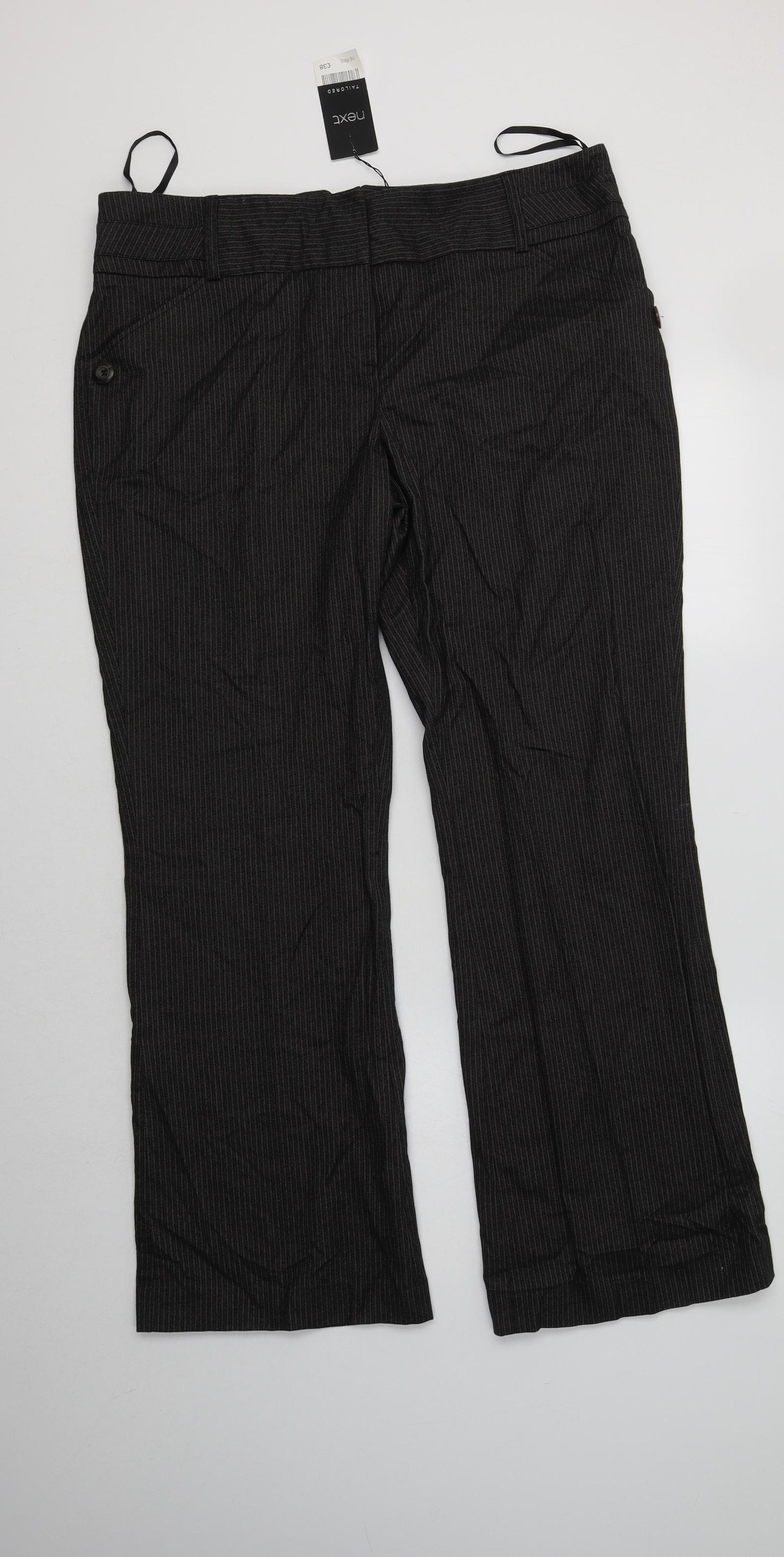 NEXT Womens Grey Striped Cotton Dress Pants Trousers Size 16 L31 in Regular Hook & Loop