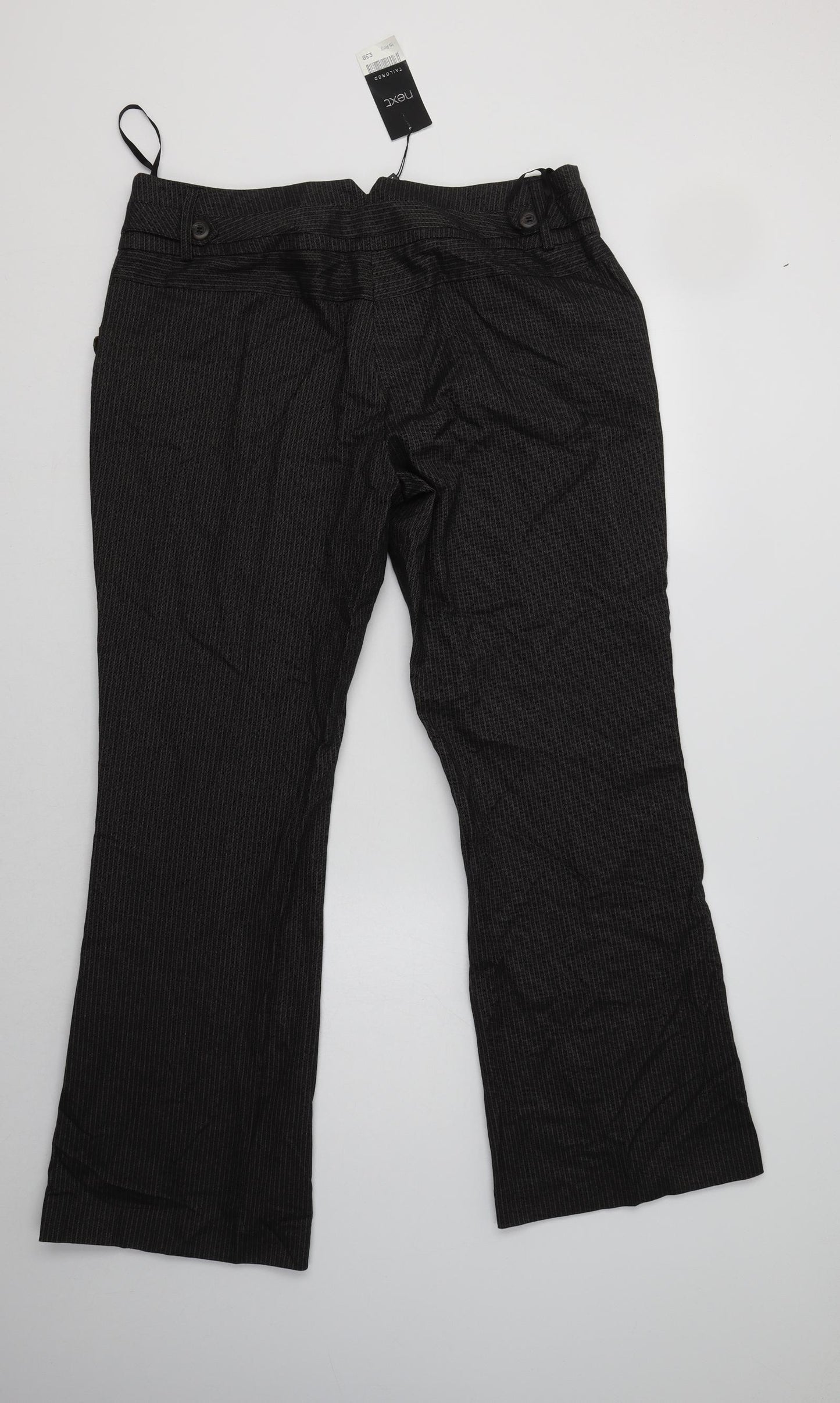 NEXT Womens Grey Striped Cotton Dress Pants Trousers Size 16 L31 in Regular Hook & Loop