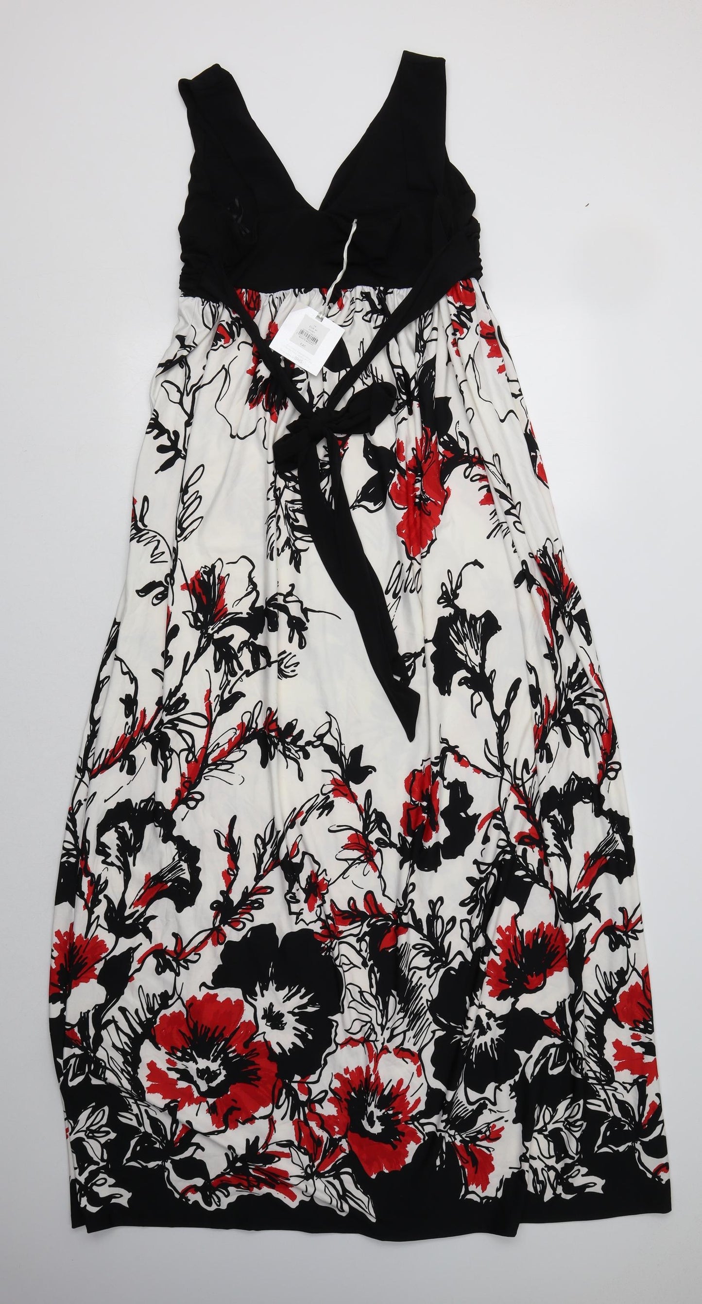 BHS Womens White Floral Polyester Maxi  Size 18  V-Neck