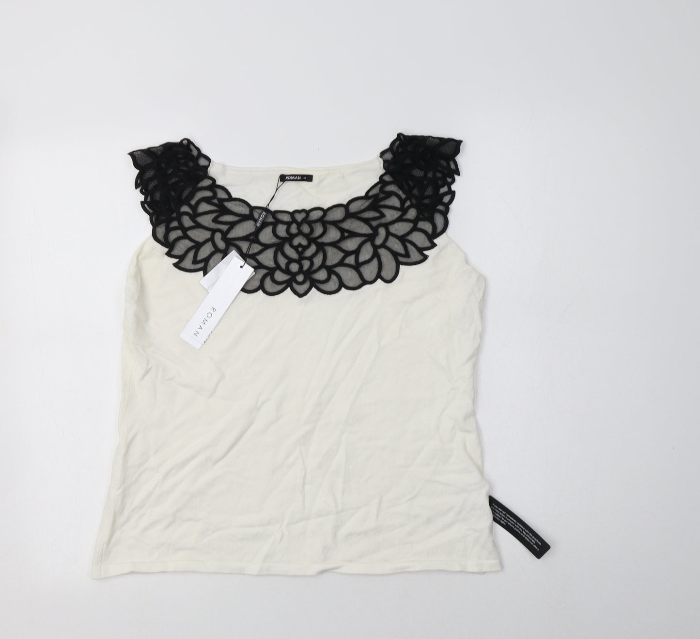 Roman Womens White  Viscose Basic Blouse Size 16 Round Neck - Lace Detail