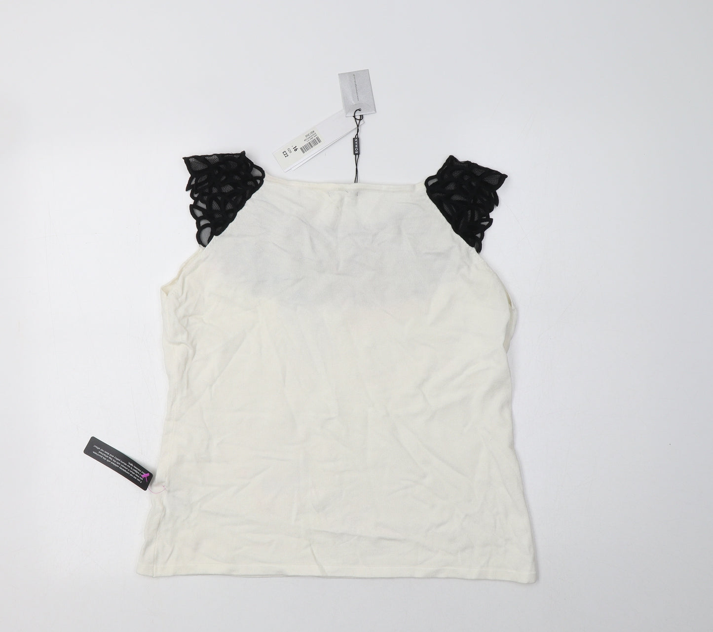 Roman Womens White  Viscose Basic Blouse Size 16 Round Neck - Lace Detail