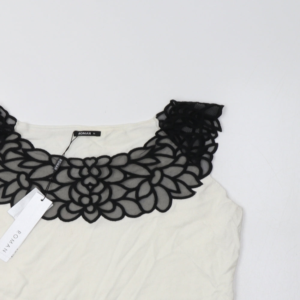 Roman Womens White  Viscose Basic Blouse Size 16 Round Neck - Lace Detail