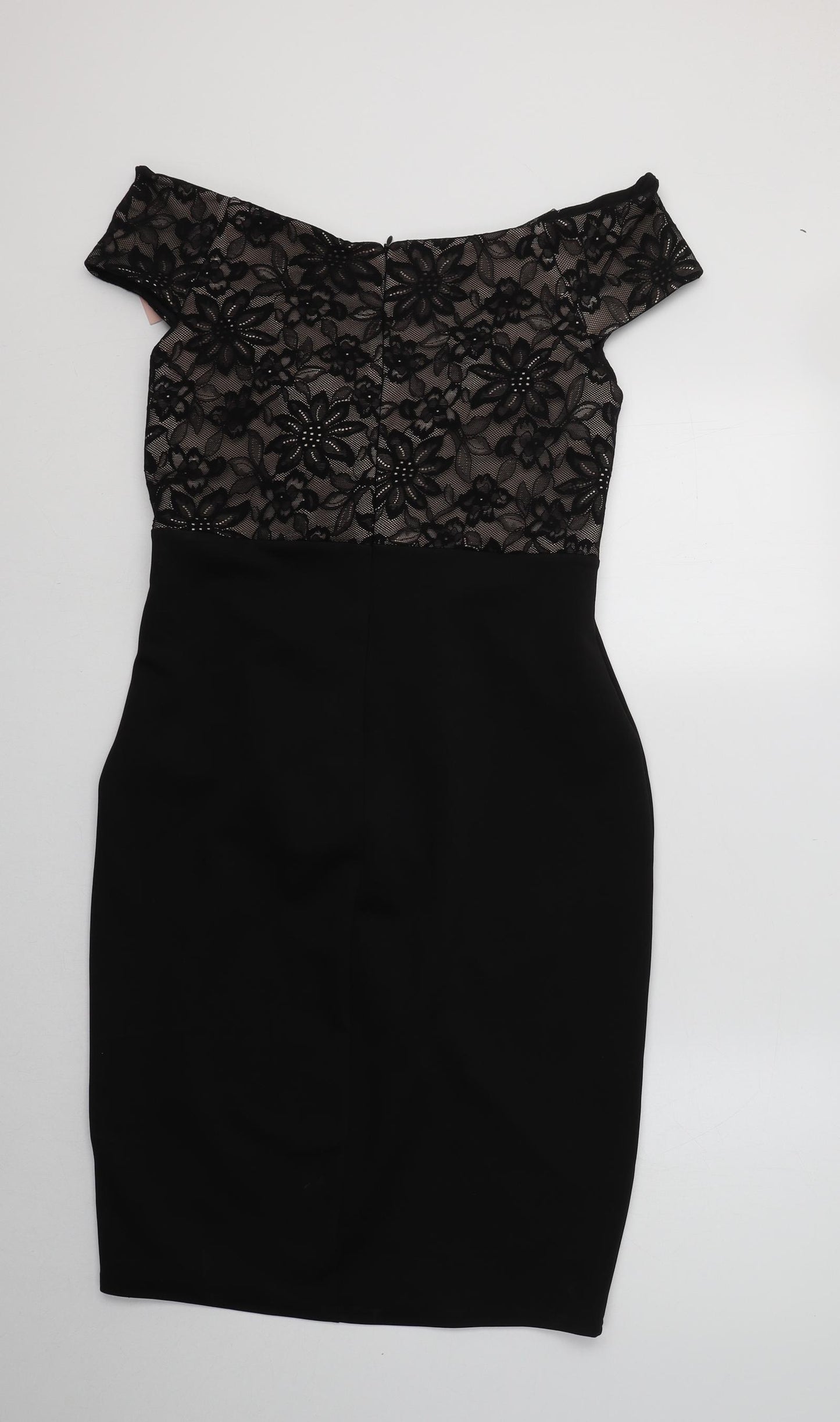 Jessica Womens Black Floral Nylon Pencil Dress  Size 18  Off the Shoulder Zip - Lace Overlay