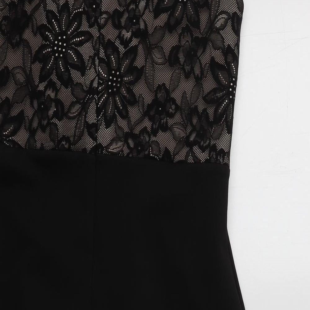 Jessica Womens Black Floral Nylon Pencil Dress  Size 18  Off the Shoulder Zip - Lace Overlay