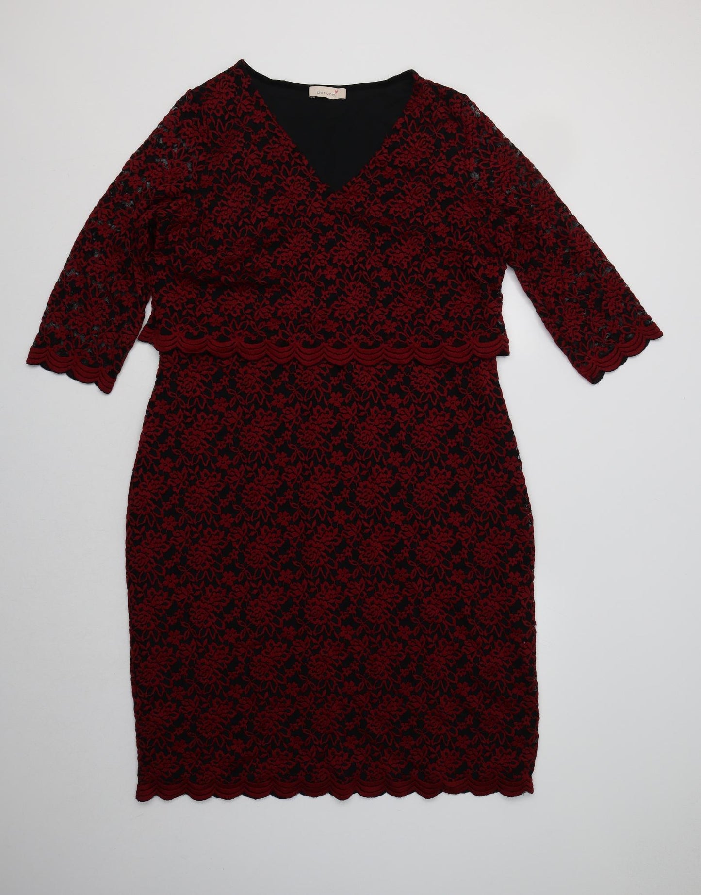 Per Una  Womens Red Floral Polyester Pencil Dress  Size 20  V-Neck