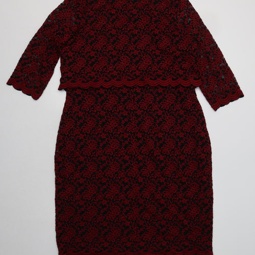 Per Una  Womens Red Floral Polyester Pencil Dress  Size 20  V-Neck