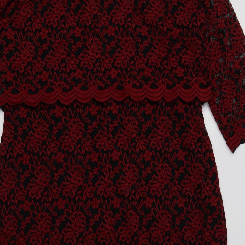 Per Una  Womens Red Floral Polyester Pencil Dress  Size 20  V-Neck