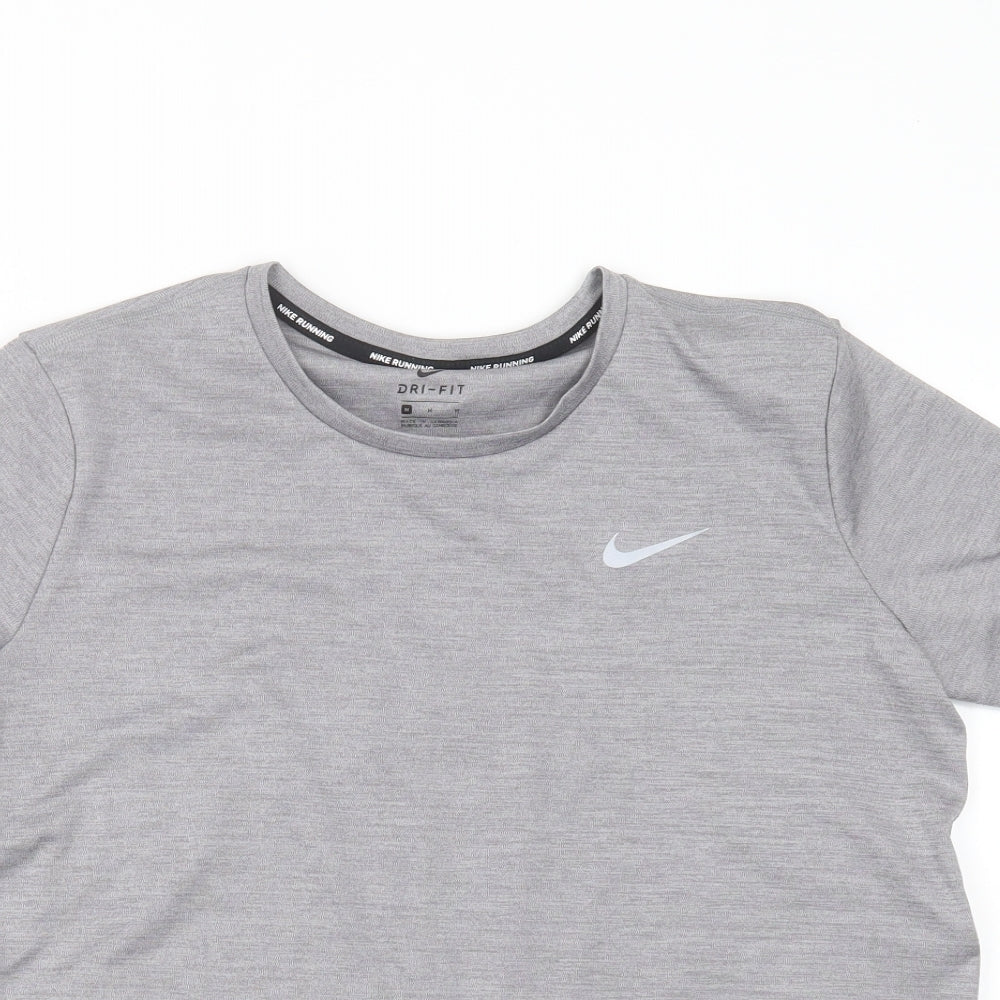 Nike Womens Grey  Polyester Basic T-Shirt Size M Round Neck