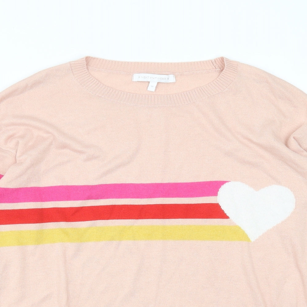 NEXT Womens Pink Round Neck Striped Polyester Pullover Jumper Size 10