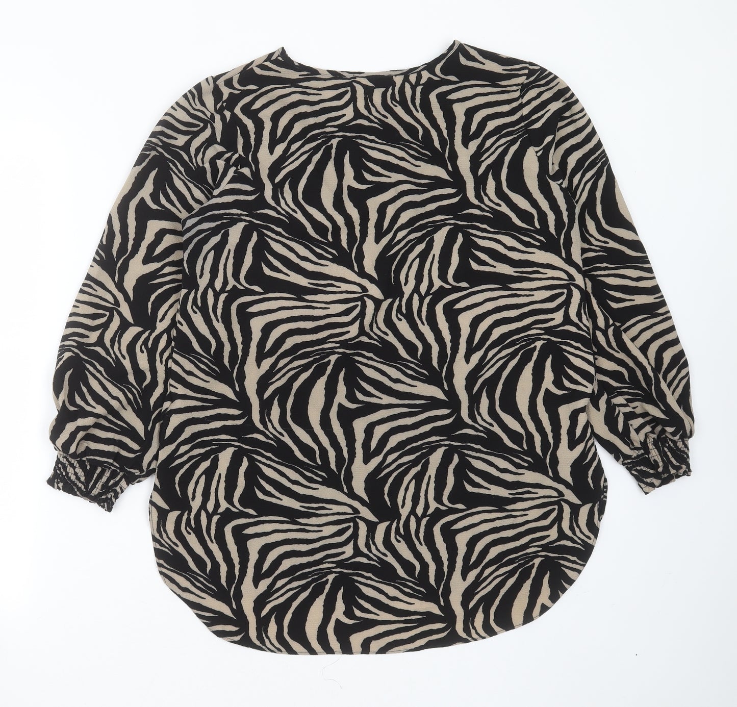 Papaya Womens Brown Animal Print Polyester Basic Blouse Size 14 Round Neck